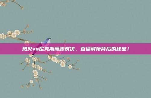 热火vs尼克斯巅峰对决，直播解析背后的秘密！