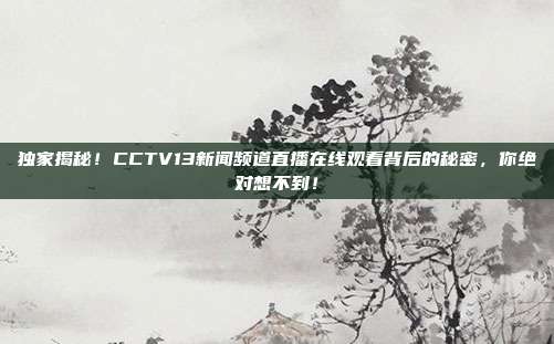 独家揭秘！CCTV13新闻频道直播在线观看背后的秘密，你绝对想不到！