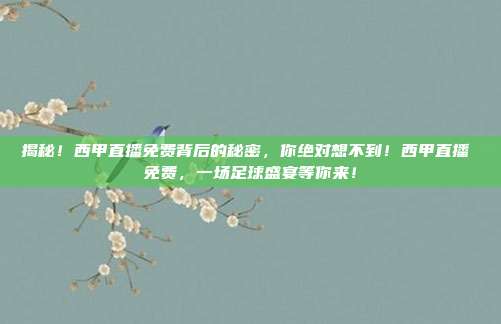 揭秘！西甲直播免费背后的秘密，你绝对想不到！西甲直播 免费，一场足球盛宴等你来！