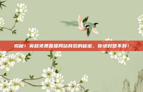 揭秘！英超免费直播网站背后的秘密，你绝对想不到！