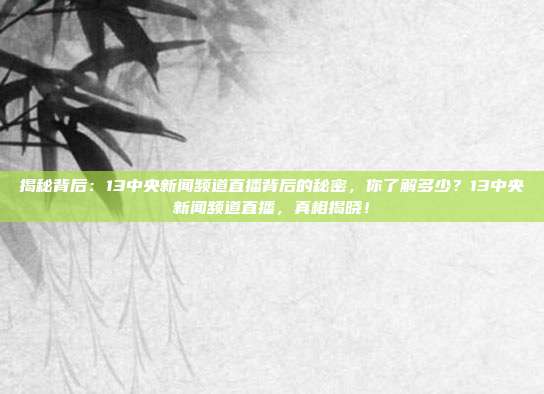 揭秘背后：13中央新闻频道直播背后的秘密，你了解多少？13中央新闻频道直播，真相揭晓！
