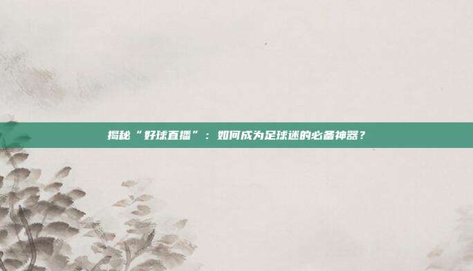 揭秘“好球直播”：如何成为足球迷的必备神器？