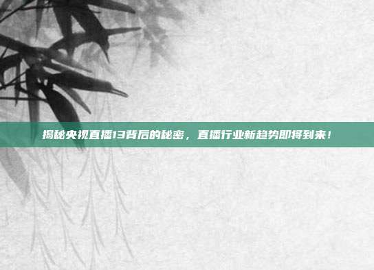 揭秘央视直播13背后的秘密，直播行业新趋势即将到来！