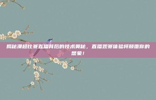 揭秘澳超比赛直播背后的技术奥秘，直播观赛体验将颠覆你的想象！